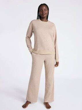 Joyspun Women's Fleece Long Sleeve Top and Straight Leg Pants 2-Piece Lounge Set